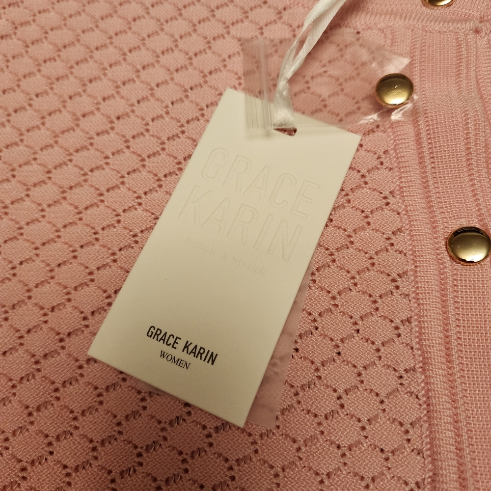Grace Karin Light Pink Cardigan Sweater Size M NWT - Picture 14 of 14